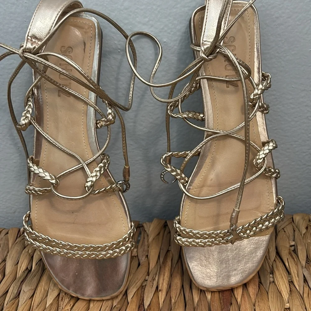 SCHUTZ size 8 Metallic Gold Braided Sandals - Picture 2 of 10